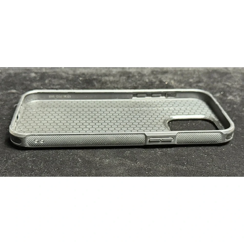iPhone 14 Pro Max Case: Brown Faux Leather, Honeycomb Shockproof, Gray Frame